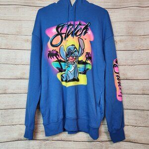 Disney Lilo & Stitch Hoodie Blue Airbrush Sleeve Graphic Sweatshirt Men's Medium